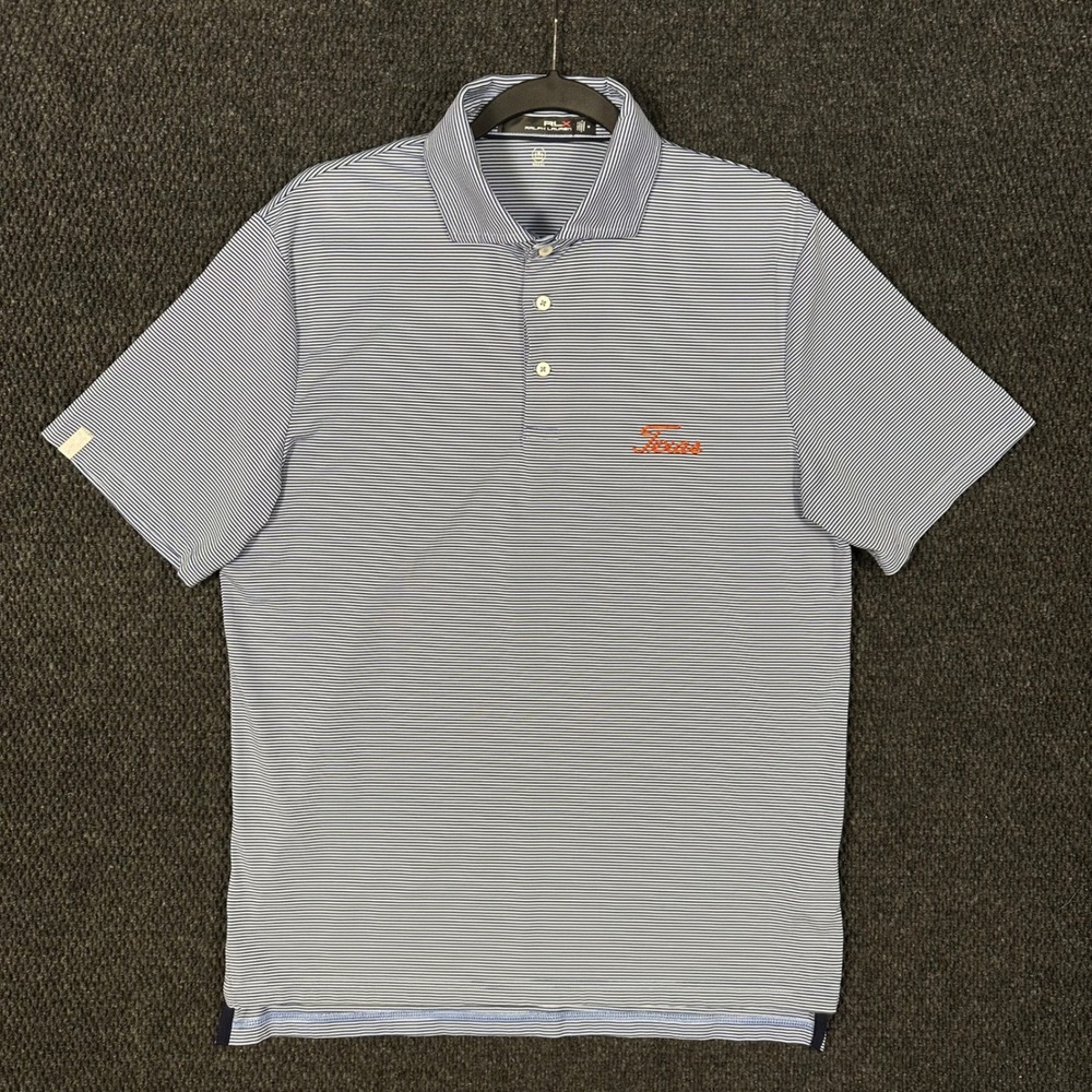 RLX Ralph Lauren Texas Longhorns Golf Polo Shirt Mens M Blue Striped Wicking